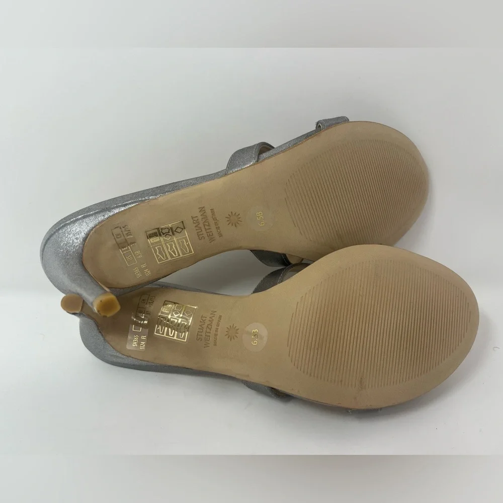 STUART WEITZMAN Soiree Sleek 75 Sandals Size 7 B Heel Shimmer Satin NEW w/box